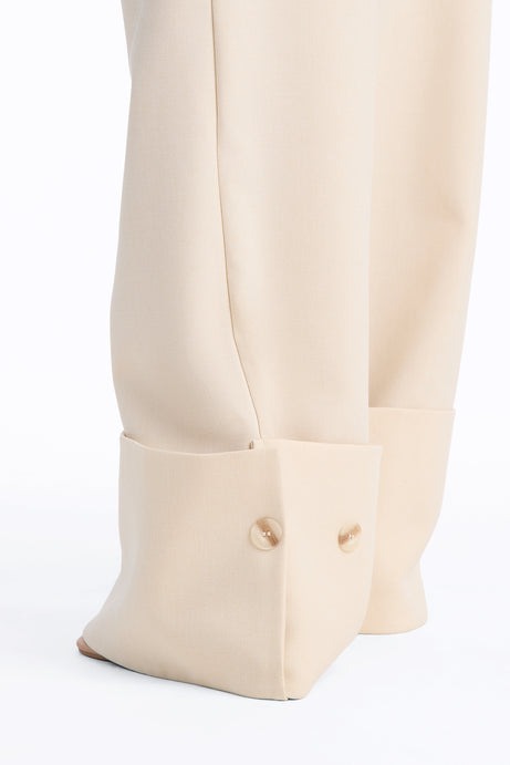 Clara High Rise Wide Leg Cuffed Trouser Pant - Stone