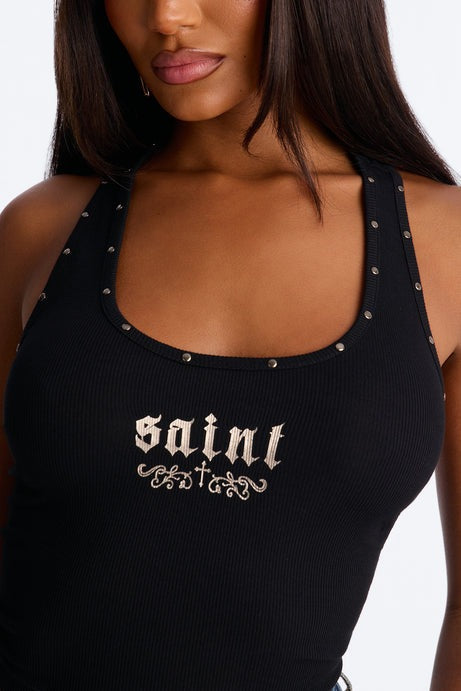 Such A Saint Studded Ribbed Tank Top - Black
