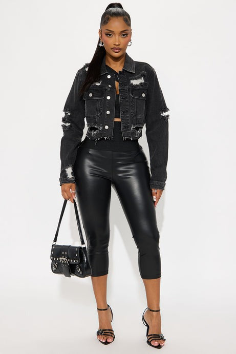 All Torn Up Crop Denim Jacket - Black Wash