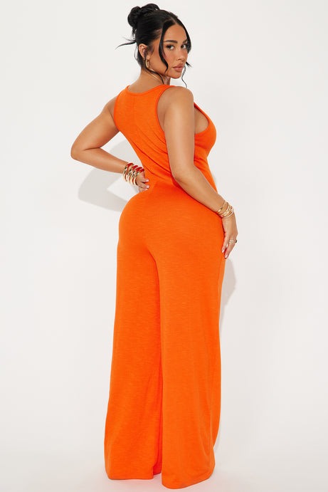Making My Way Ribbed Jumpsuit - Orange