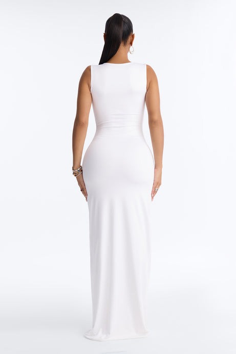 Contour Double Lined Crew Neck Sleeveless Maxi Dress - White
