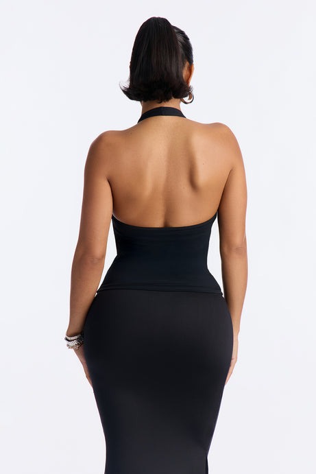 Second Skin Bra Pad Sleeveless Halter Top - Black