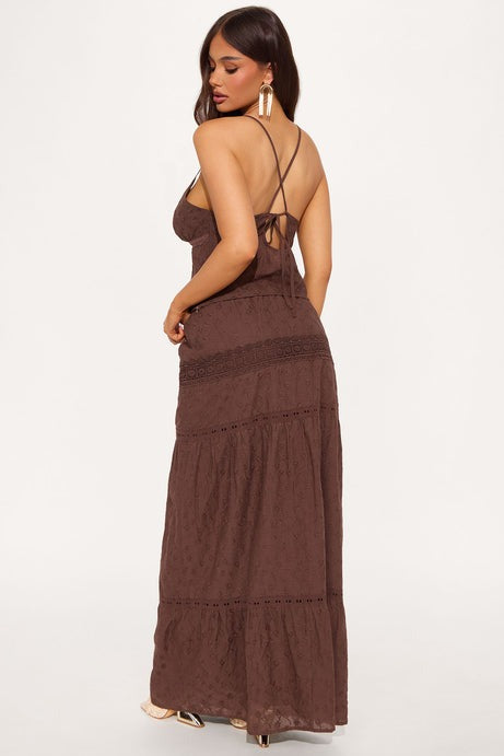 Camille Eyelet Maxi Skirt Set - Chocolate