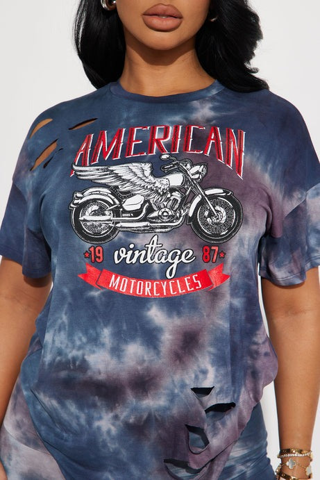 American Vintage Biker Short Set - Purple/combo