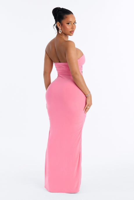 Heating Up Draped Strapless Maxi Dress - Pink