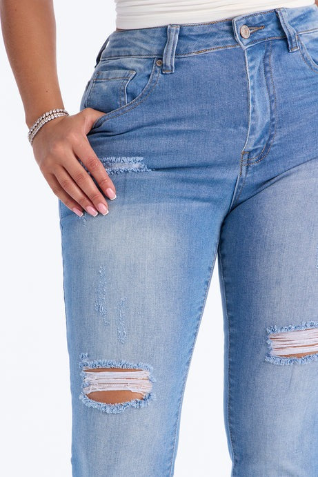 Shea Stretch High Rise Ripped Skinny Jeans - Medium Wash