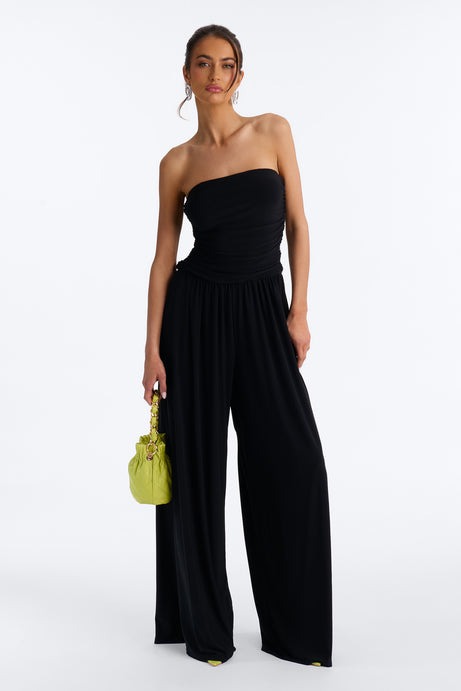 Cierra Ruched Strapless Jumpsuit - Black