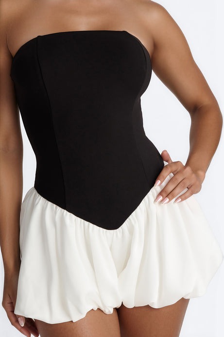 Ballet Babydoll Strapless Bubble Romper - Black/White