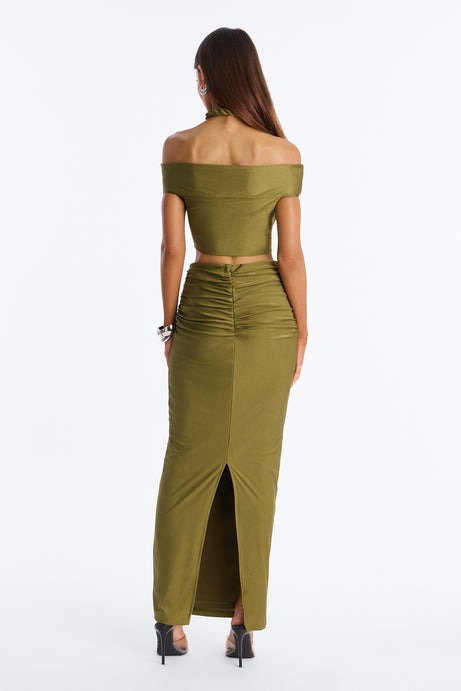 Eve Halter Maxi Skirt Set - Olive