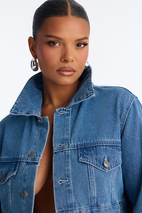 Cora Super Cropped Denim Jacket - Medium Wash