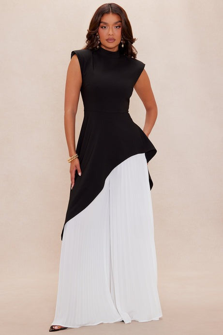 Paris Pleated Pant Set - Black/White