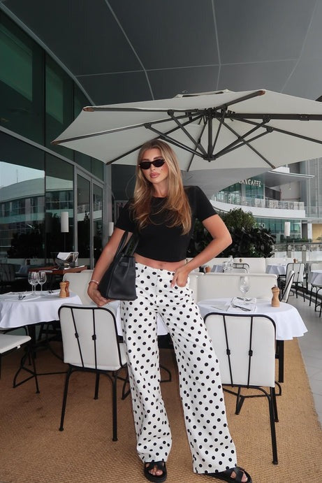 On The Dot Printed Wide Leg Jeans - White/combo