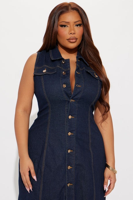 Deandra Denim Stretch Maxi Dress - Dark Denim