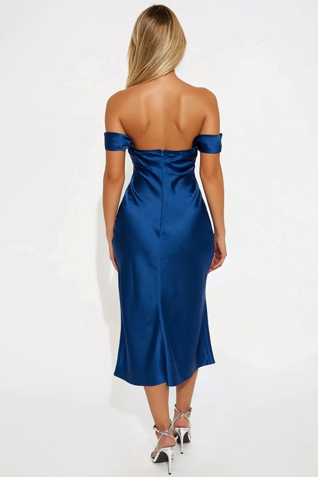 Nylah Satin Midi Dress - Navy