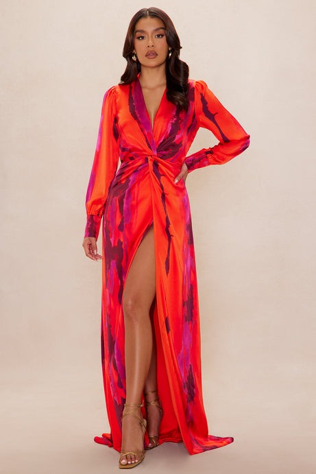 Gabriella Long Sleeve Maxi Dress - Orange/combo