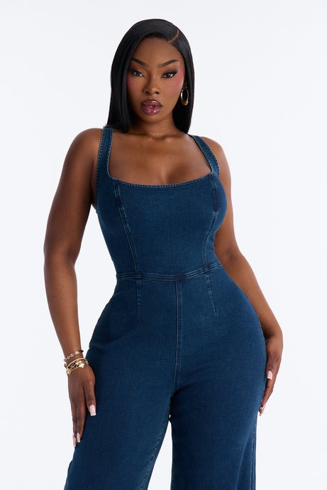 Nice To Know You Denim Jumpsuit - Dark Wash