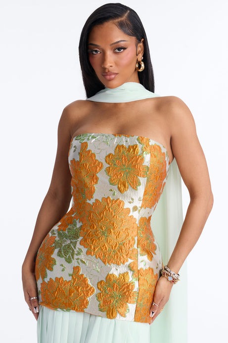 Bare Beauty Scarf Jacquard Gown - Mint/combo