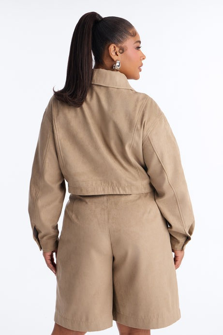 Command The Streets Faux Suede Jacket - Taupe