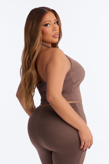 Second Skin Double Lined Twist U Neck Halter Top - Brown