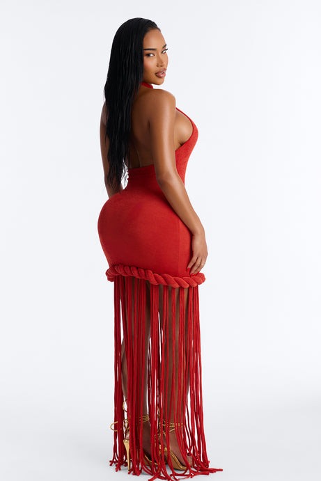 Summer Daze Fringe Slinky Maxi Dress - Rust