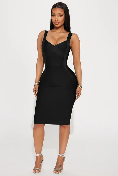 Elise Bandage Midi Dress - Black