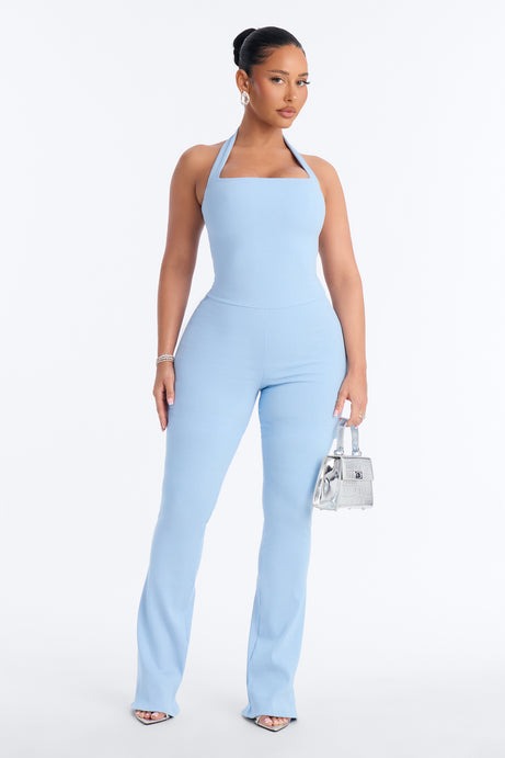 Amara Snatched Halter Jumpsuit - Light Blue