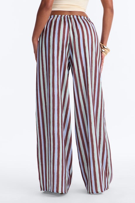 Vienna Mid Rise Satin Wide Leg Pant - Blue/combo
