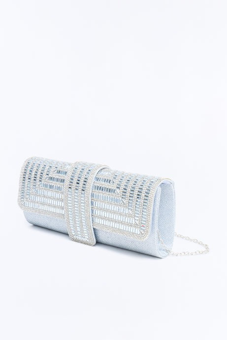 Rooftop Afterparty Rhinestone Clutch Handbag - Silver