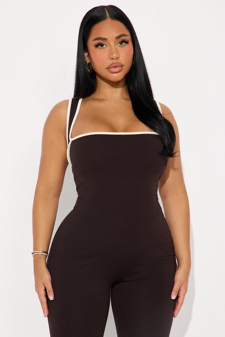 His Loss Contrast Trim Capri Jumpsuit - Chocolate