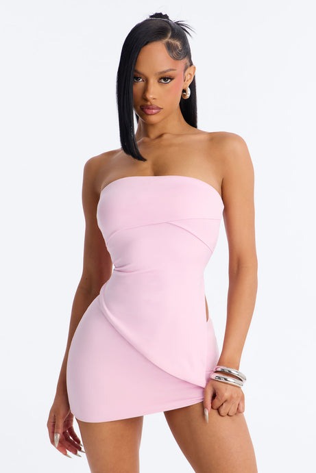 Contour Double Lined Asymmetrical Split Tube Top - Light Pink