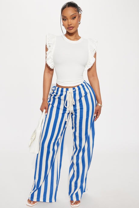 Tea Time Stripe Wide Leg Pant - Navy/combo