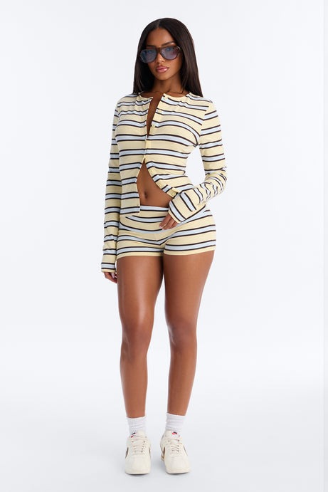 Mina Striped Button Up Knit Top - Yellow/combo