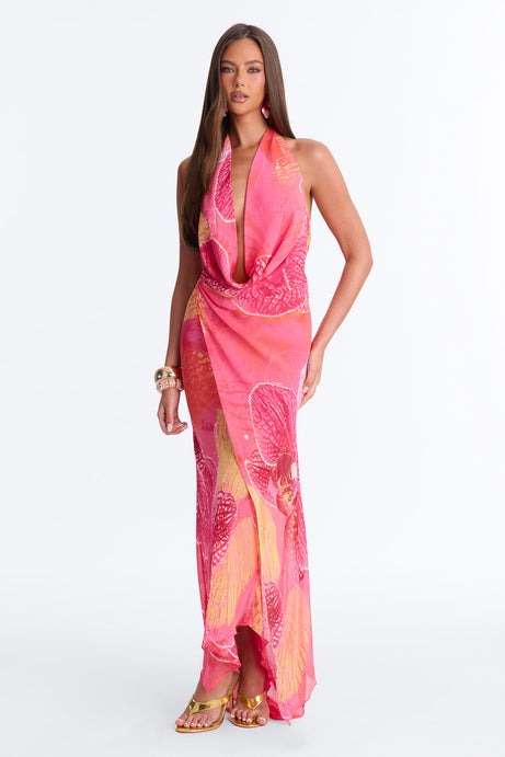 Pay Close Attention Chiffon Maxi Dress - Pink/combo