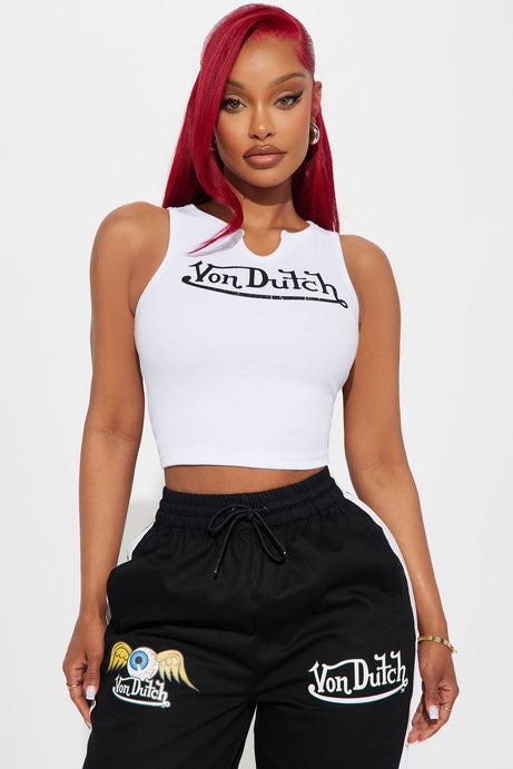 Von Dutch Ribbed Notch Neck Tank Top - White