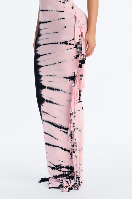 Jadyn Tie Dye Fringe Maxi Dress - Black/Pink