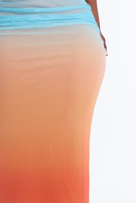 Tulum Sunset Ruched Mesh Maxi Skirt - Multi Color
