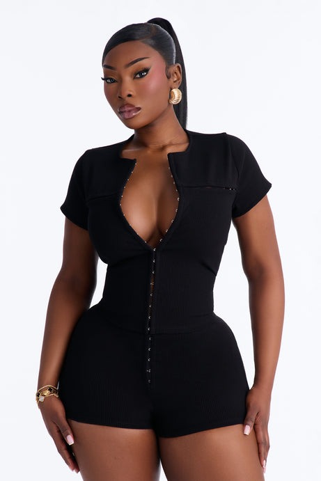 Kami Snatched Short Sleeve 2 Piece Micro Mini Short Set - Black