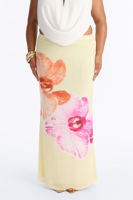 Isla Floral Mesh Maxi Skirt - Yellow/combo