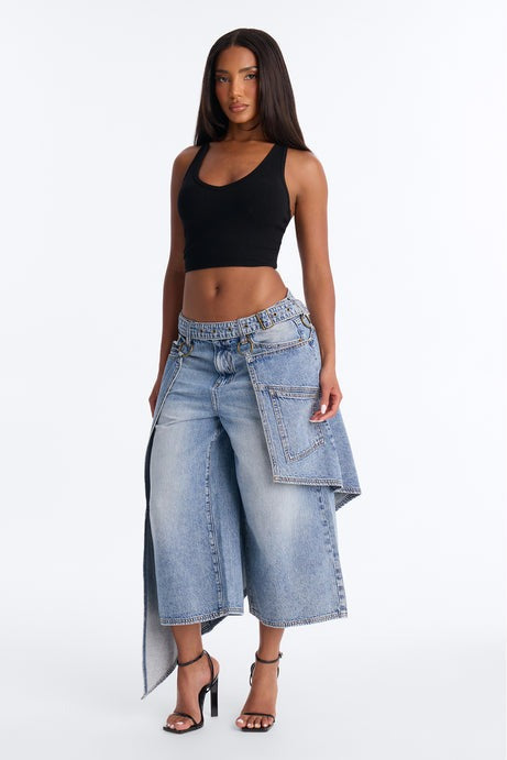 Dual Reality Overlay Culotte Jeans - Light Wash