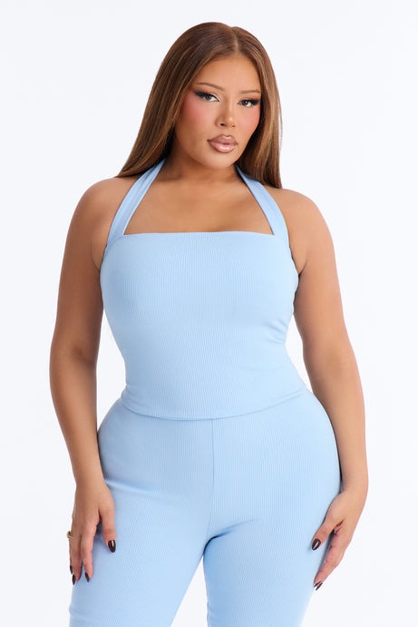 Amara Snatched Halter Jumpsuit - Light Blue