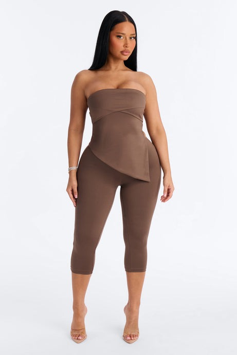 Contour Double Lined Asymmetrical Split Tube Top - Brown