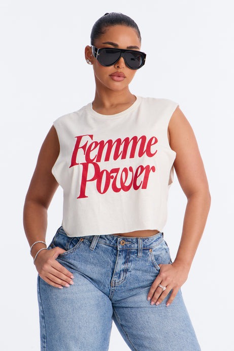 Femme Power Cropped Muscle Tank - Cream