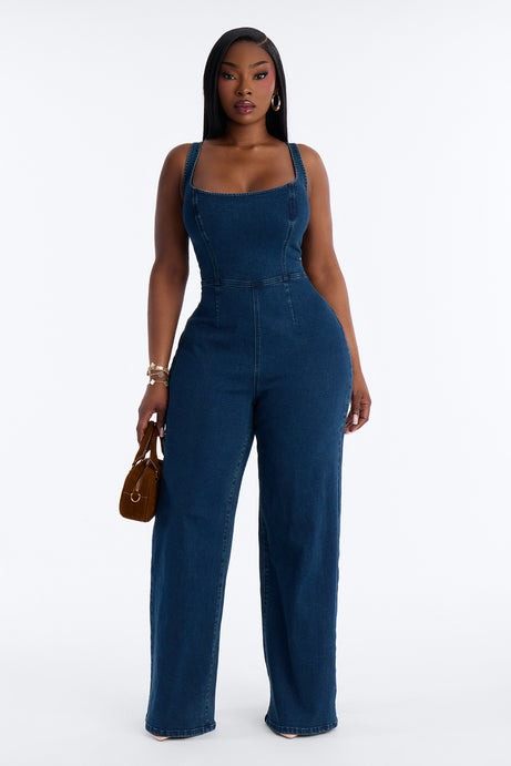 Nice To Know You Denim Jumpsuit - Dark Wash