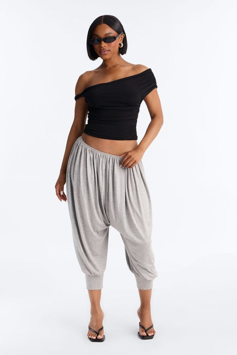 Luciana Low Rise Cuffed Harem Pant - Heather Grey