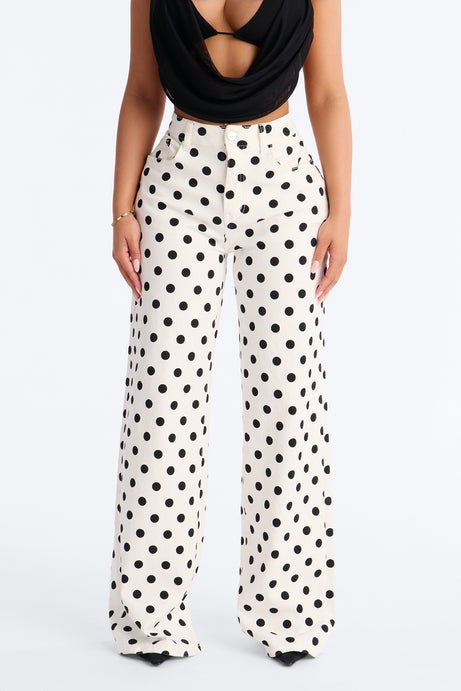 On The Dot Printed Wide Leg Jeans - White/combo