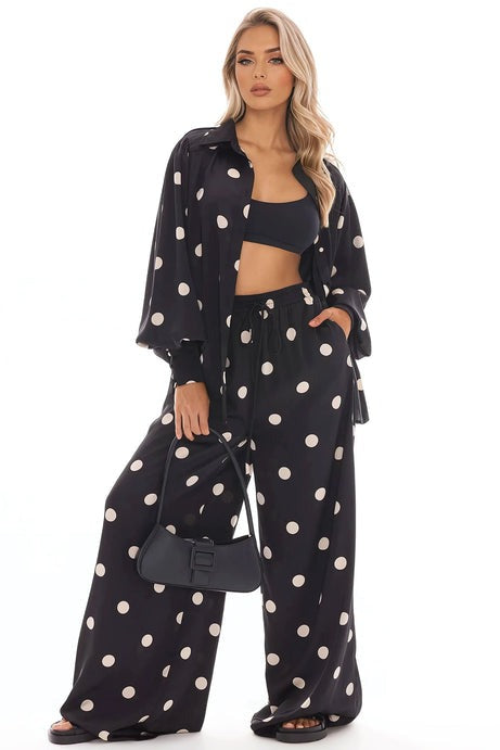 Chloe Satin Pant Set - Black/White