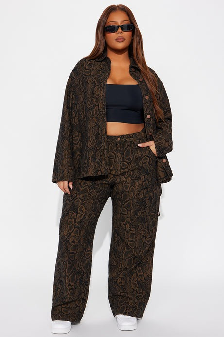 Bite Back Boyfriend Denim Shacket - Brown/combo