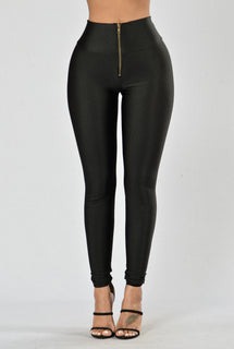 Black Nylon High Waist Leggings - Black