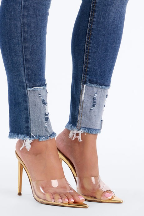 Take Five Ripped High Rise Stretch Skinny Jeans - Dark Wash