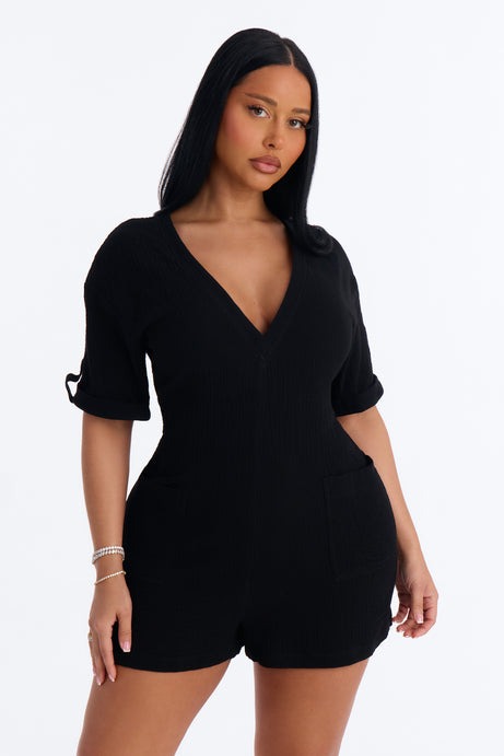 Meg Casual Gauze Romper - Black